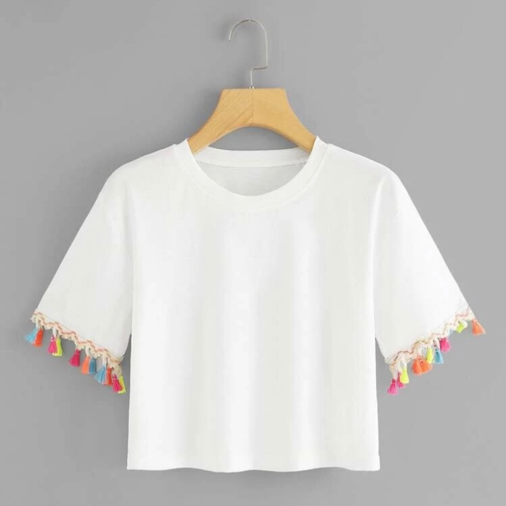 Fringe cropped white tee